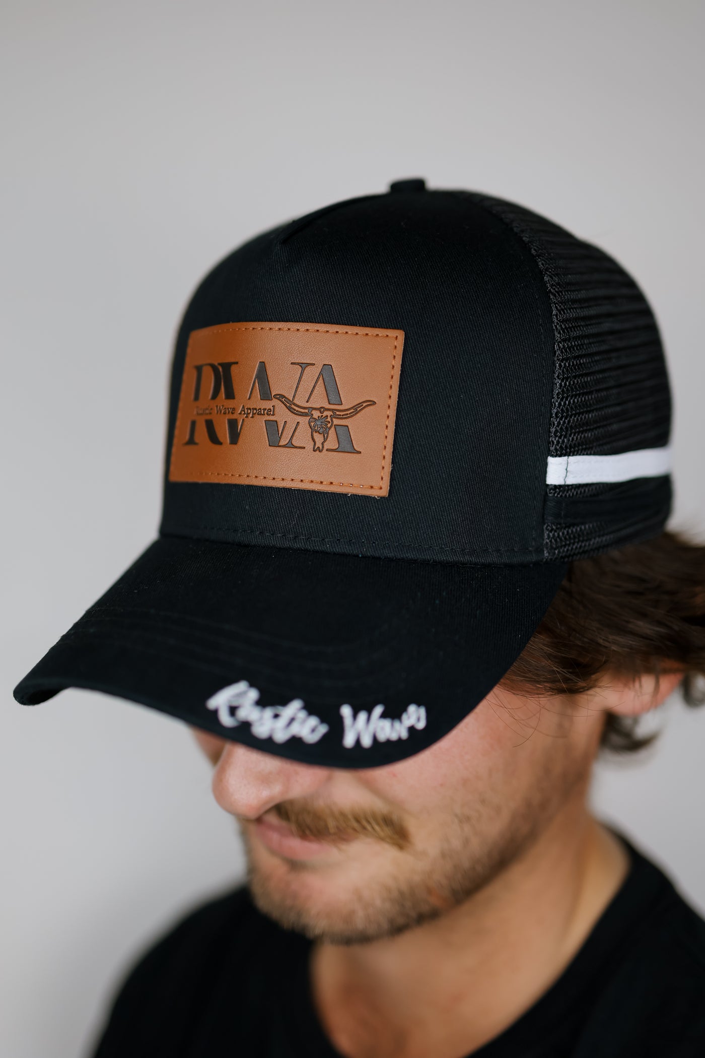 RWA Bullhead Leather Patch Trucker Cap Black